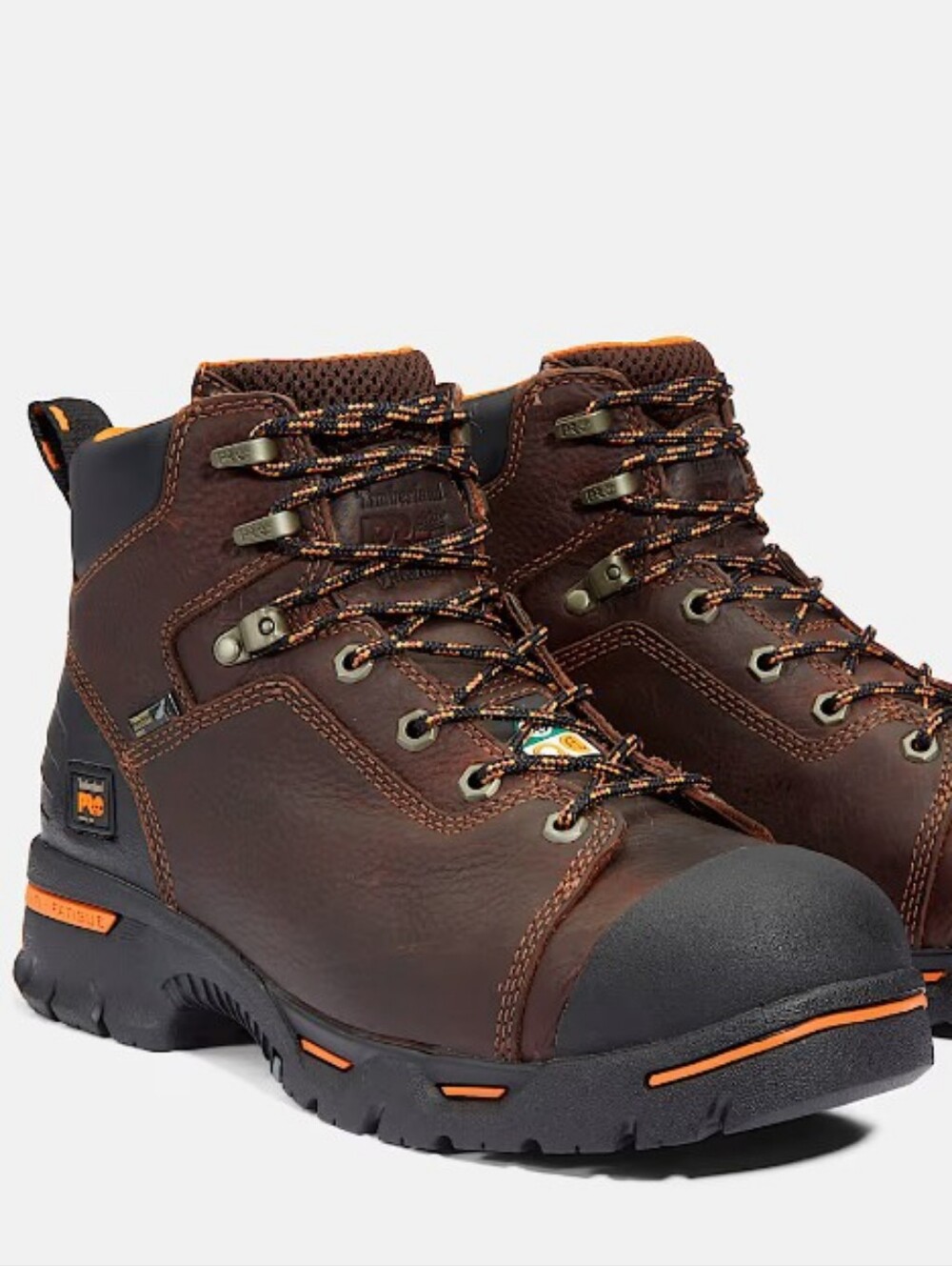 Timberland PRO Men's Brown Leather Work Boots with Orange Highlights